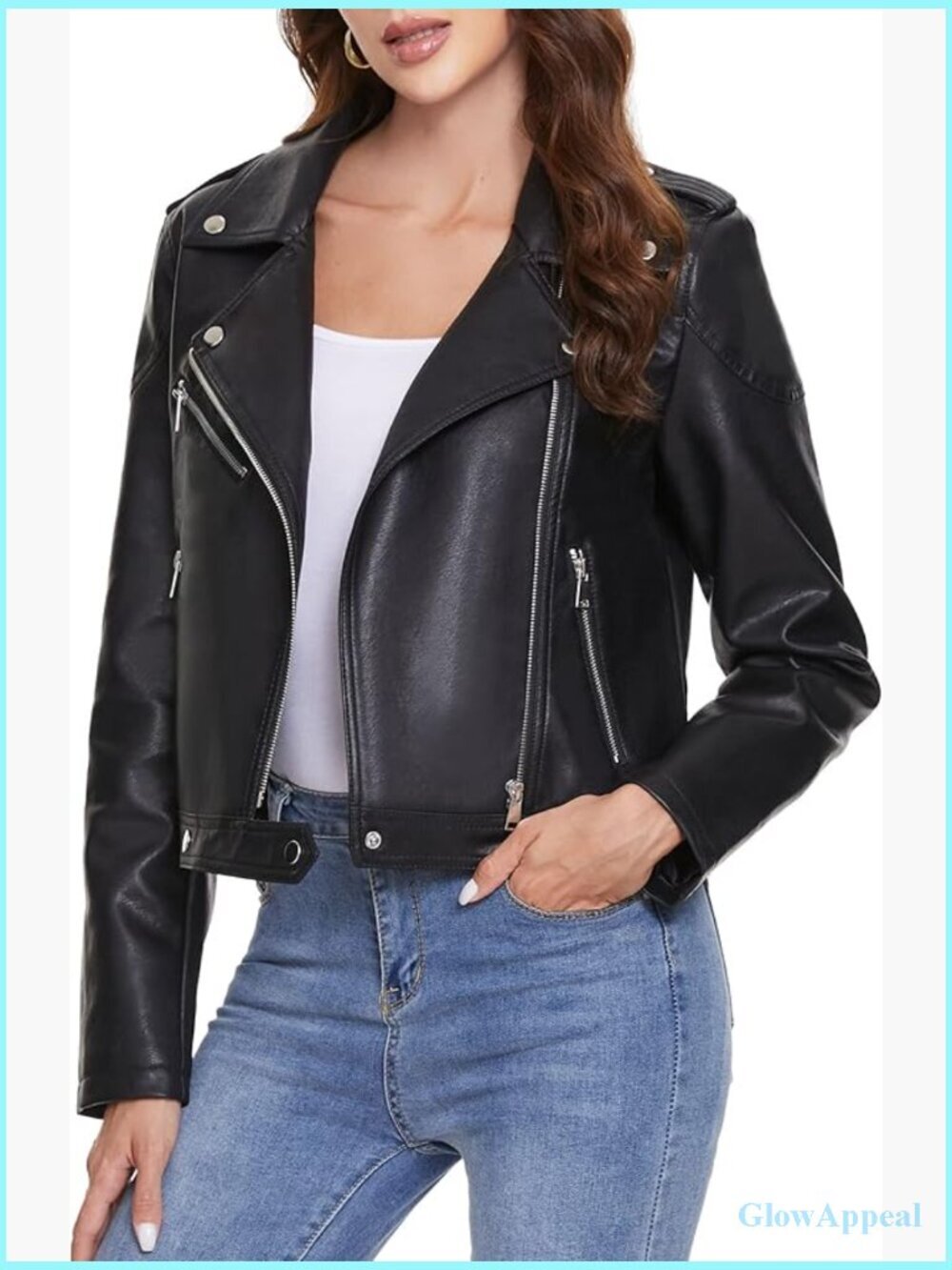 Faux Leather Motorcycle Jacket Slim Fit Zip Up Long Sleeve Trench Coat